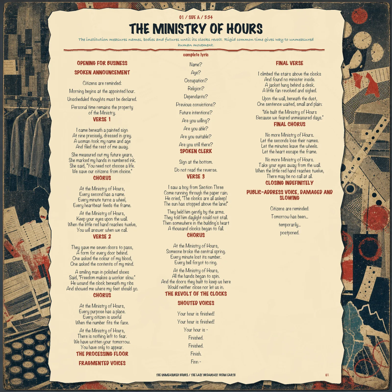 Booklet page 1: The Ministry Of Hours