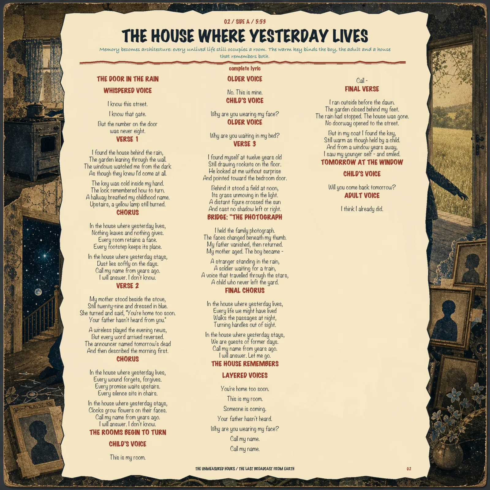 Booklet page 2: The House Where Yesterday Lives