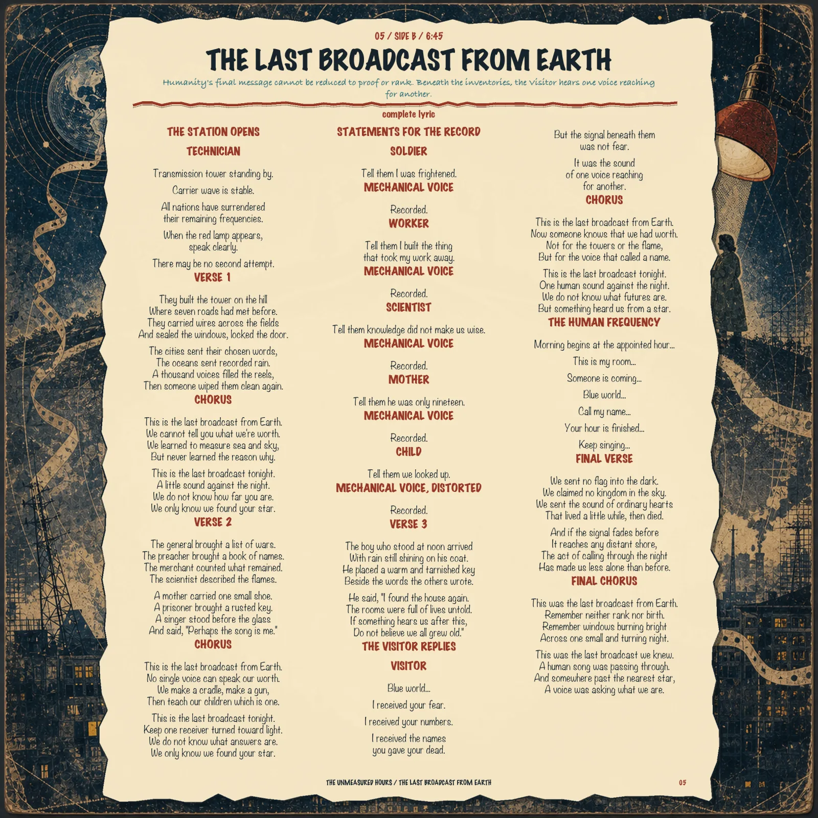 Booklet page 5: The Last Broadcast From Earth